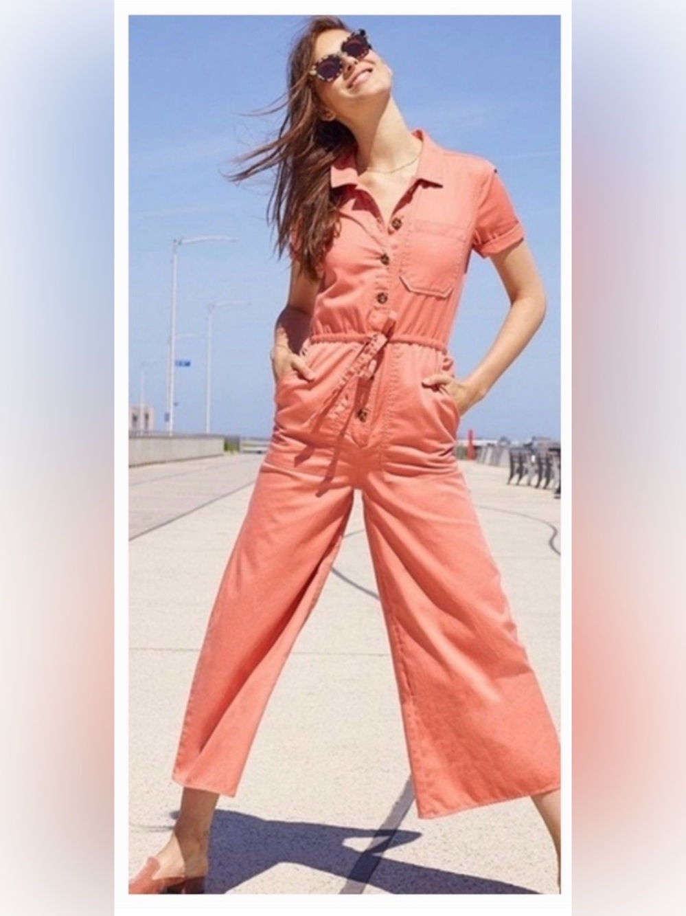 Madewell Wide Leg Utility Jumpsuit Coral Button-Front Size 2